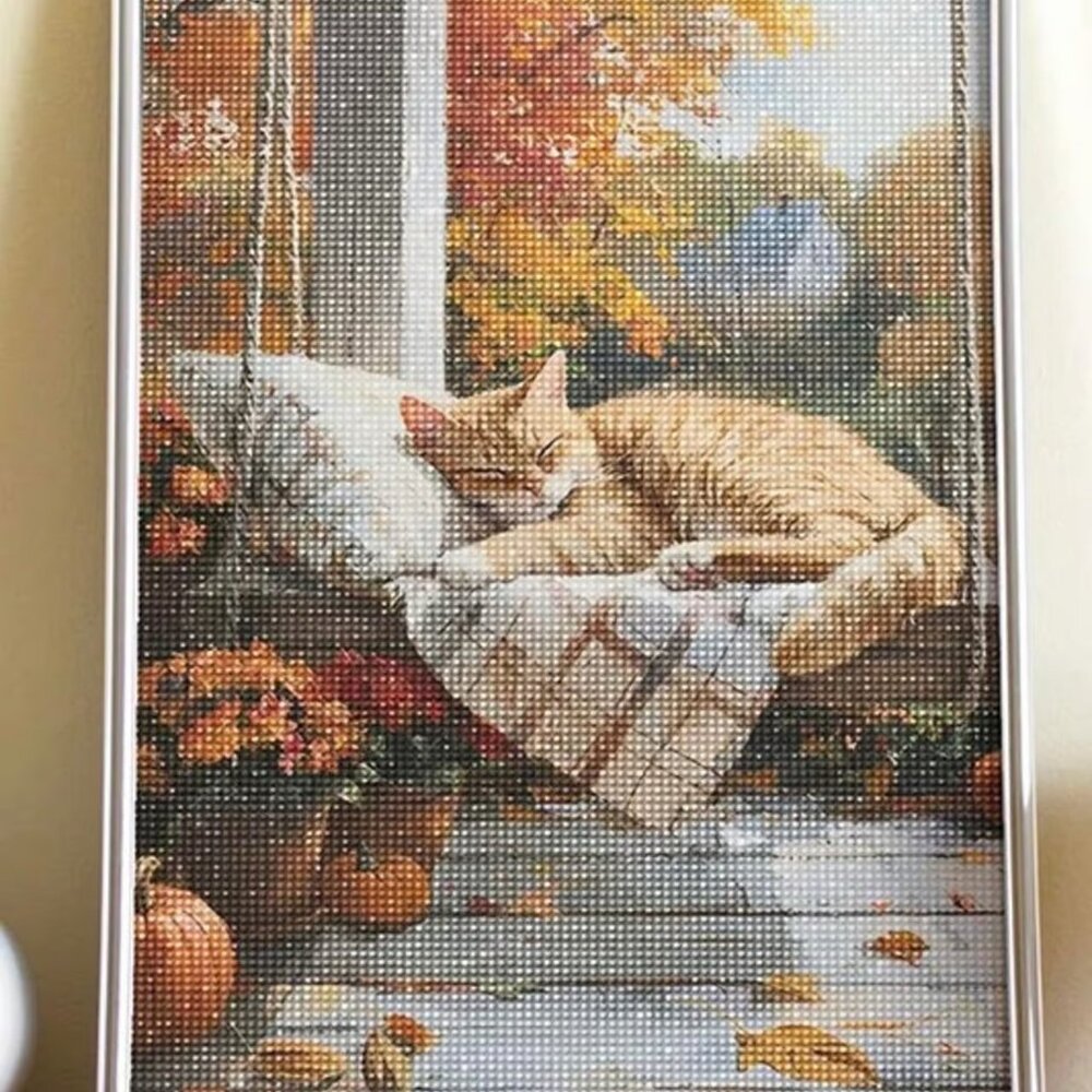 Sleeping Cat on Porch Diamond Painting Kit #600